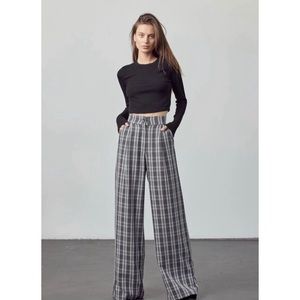 Twenty5A Wide Leg Plaid Pants